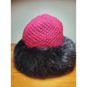 Vintage 70s ARIS Women's Red Knit & Black Faux Fur Hat Cap Cossack/Russian Style
